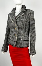 Escada Auth 12 US 48 IT 42 D L Black Gray Tweed Wool Blazer Jacket Coat Runway