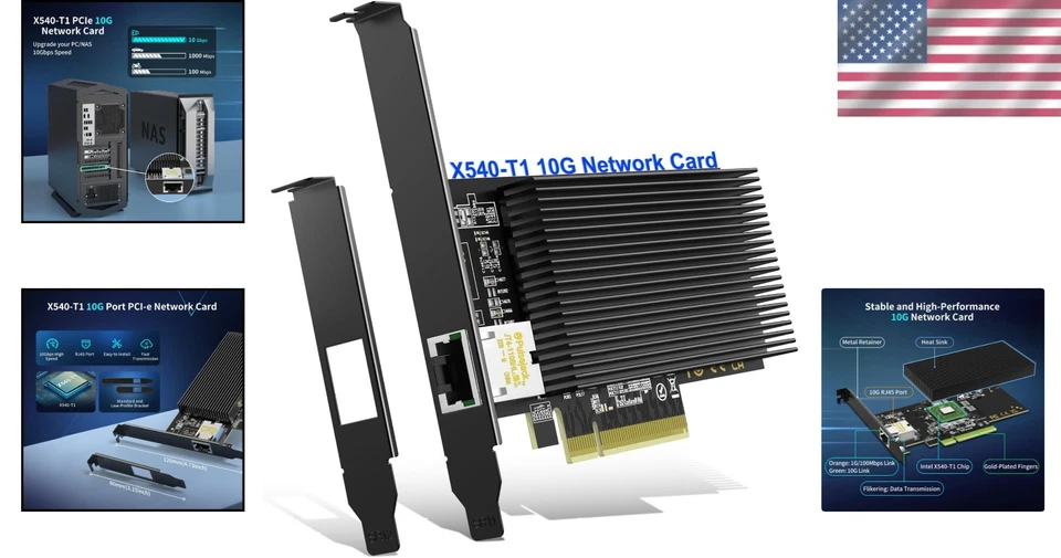 Adaptador Ethernet 10GBASE-T PCIe con puertos duales RJ45 y disipación de calor premium Foto 2 de 4