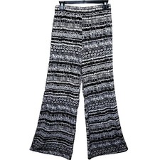 Vintage Elephant Palazzo Pants S High Waist Stretch Black White Geometric Boho