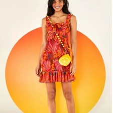 NWT Farm Rio Red Spring Banana Smocked Mini Dress Size L