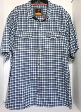 Men's Hawx Work Gear Shirt Short Sleeve Button Up Cotton Blue Plaid Size 2XL 