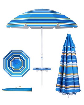 7 foot vented beach patio umbrella 7ft Beach Umbrella with Sand Anchor Air Vent Push Button Tilt and Crank,  Port