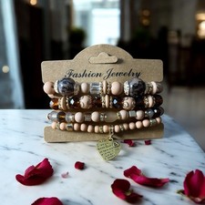 Fashion Jewelry Boho Multi-Tone Beaded Bracelet Set with charm