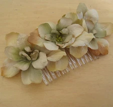 Triple Beige Apple Blossom  Silk Flowers  Hair Comb, Rockabilly, Prom, Bridal