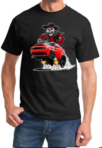 Maglietta SRT Demon Challenger Cowboy Scheletro Rosso Design Auto NUOVA - Foto 1 di 2