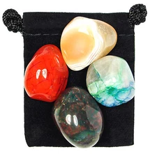 FINDING COURAGE Tumbled Crystal Healing Set = 4 Stones + Pouch +Description Card
