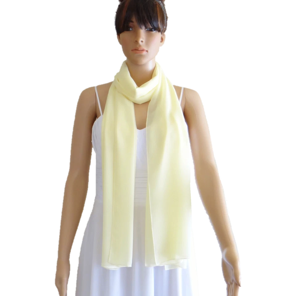 Bufanda amarilla pálida. Bufanda larga. Bufanda envolvente. Bufanda de gasa. Mantón amarillo pálido. Foto 4 de 4