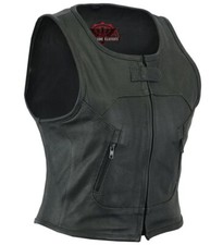 Women  s leather vest Ladies Motorcycle Leather Vest with Concealed Pockets Black