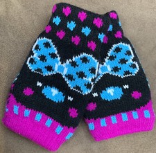 GIRLS GLOVES FINGERLESS BLUE BOWS  DOTS WARM SUPER CUTE 