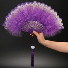 NEW Women Hand Fan Folding Lace Feather Fans Wedding Party Dance Chinese Style