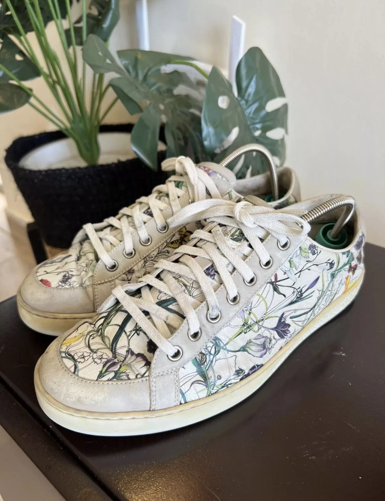 Baskets basses Gucci grises en cuir imprimé floral US 7,5    UK 7