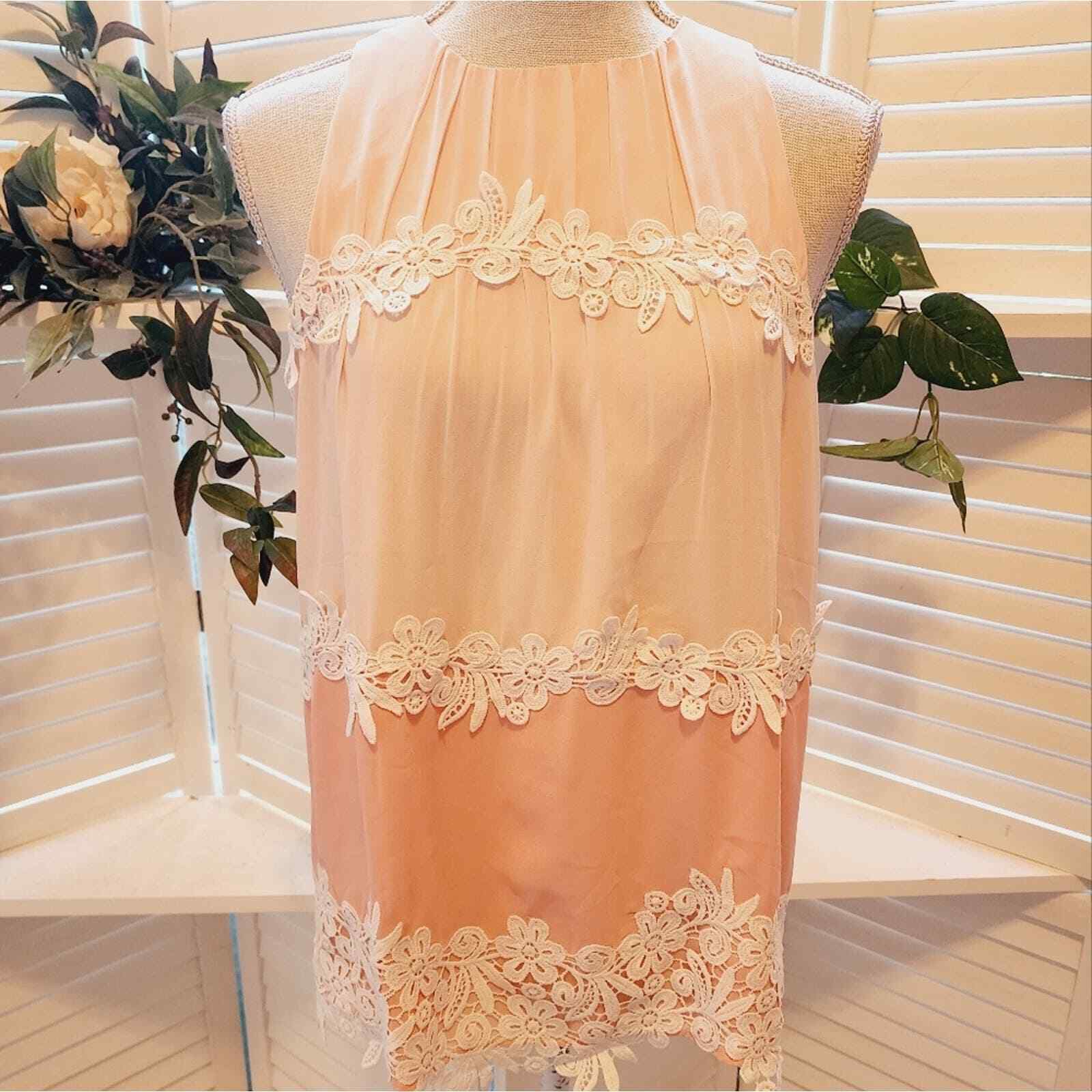 LOFT PEACH FLORAL LACE LAYERED LINED BLOUSE SIZE … - image 1