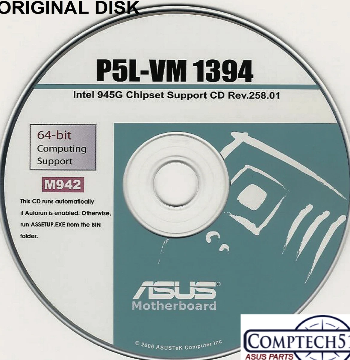 ASUS GENUINE VINTAGE ORIGINAL DISK FOR P5L-VM 1394 Motherboard.