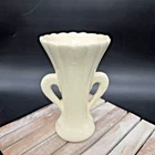 McCoy Art Pottery Vase Scalloped Ribbed Double Handle Ivory