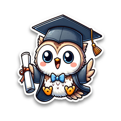 Graduation Animal Cute Owl Vinyl Sticker Decal Car Window Scrapbook 100x95mm