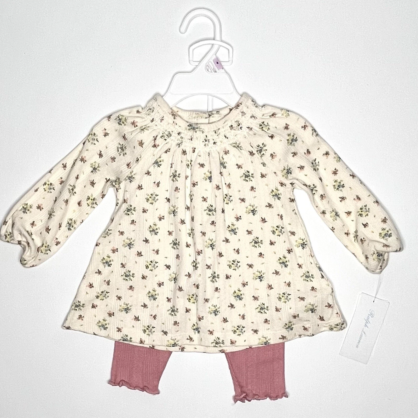 Ralph Lauren 2pc Outfit Smocked Floral Long Sleeve Tunic & Leggings Baby Girl 6M