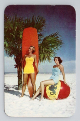 SPORTS Surfing Surfboard Beach Babes Sunny Florida 1953 Postcard 4C