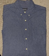 Mens Eddie Bauer Long Sleeve Navy  White Button Front Shirt Size XXL 2XL - EUC