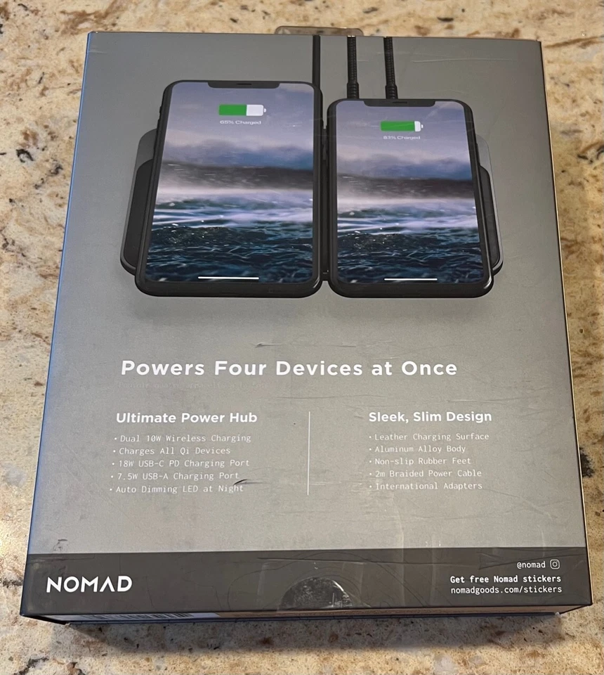 NEW Nomad Base Station Hub Edition Qi Wireless Charging Station - Black Leather - Image 3 of 4