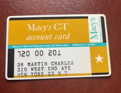 Vintage Macy's C-T Account Card 1950's - 1960's Collectors Credit Card ...