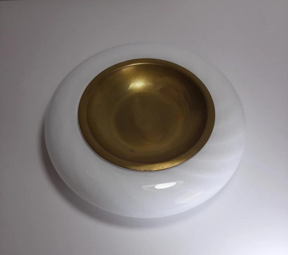 Ciotola Centrotavola Design TOMMASO BARBI Vetro Ottone anni'60 Modernariato cm24 - Immagine 3 di 4