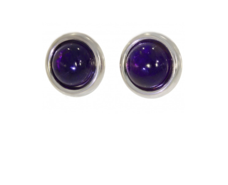 Boucles d'oreilles améthyste 8mm argent rhodié anti-ternissement pour oreilles sensibles