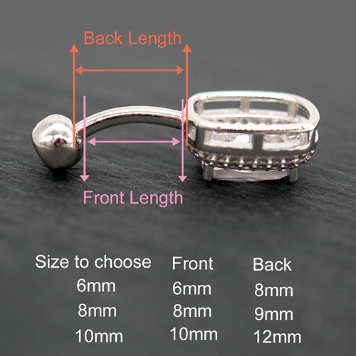 Sterling Silber Quadrat CZ Bauchnabel Stab Knopf Bauchnabel Ring Piercing Schmuck A1542 - Bild 2 von 12