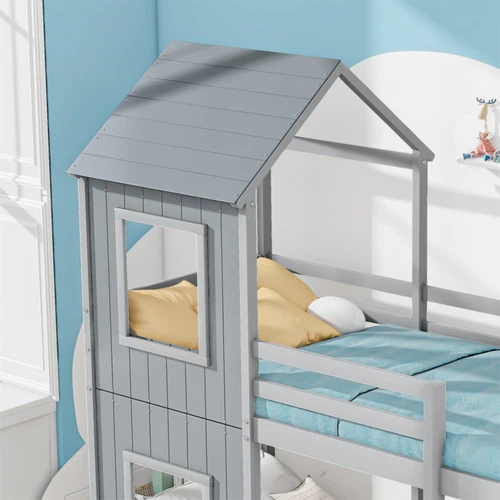 Etagenbett Kinderbett 90x200cm Hausbett Doppel Stockbett Hochbett für Kinder - Bild 6 von 9