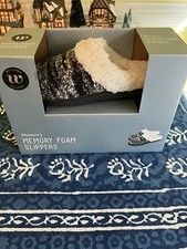 Wayland Square Memory Foam Slippers Size Medium 9-10 Women  s Black White Sherpa