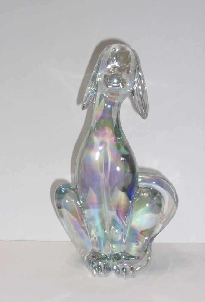 Viking Mold Epic Line Crystal Carnival Glass Sitting Dog Figurine