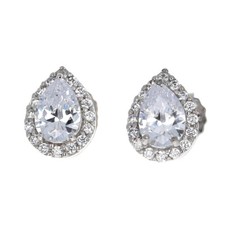 Sterling Silver, Teardrop Studs, Cubic Zirconia Teardrop Earrings, 8 x 10mm, 925