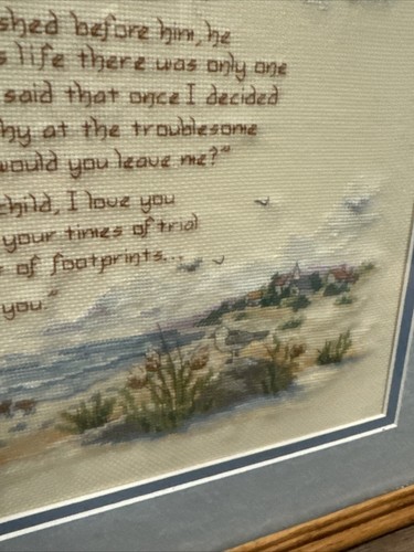 De colección Huellas en la arena Punto de Cruz Poema Completo Enmarcado Punta de Aguja - Imagen 5 de 10