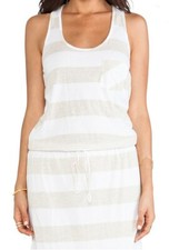 C&C California Medium M Striped Casual Maxi Dress White Beige Coverup