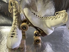 CHICAGO ROLLER SKATES ANTIQUE SIZE 7 Boot LEATHER VGC WOOD WHEELS BALL BEARINGS