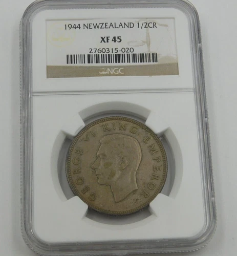 1944 NEW ZEALAND 1/2 CROWN NGC XF 45 Rare Date (151)