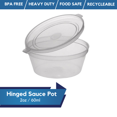 Round Hinged Sauce Pot Containers 1oz, 2oz, 4oz Hinged Deli Pots