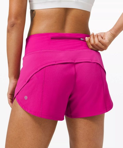 NUEVO Mujeres Lululemon Speed Up Corto Tiro Medio 4" Forrado Frambuesa Madura Talla 8 - Imagen 5 de 7