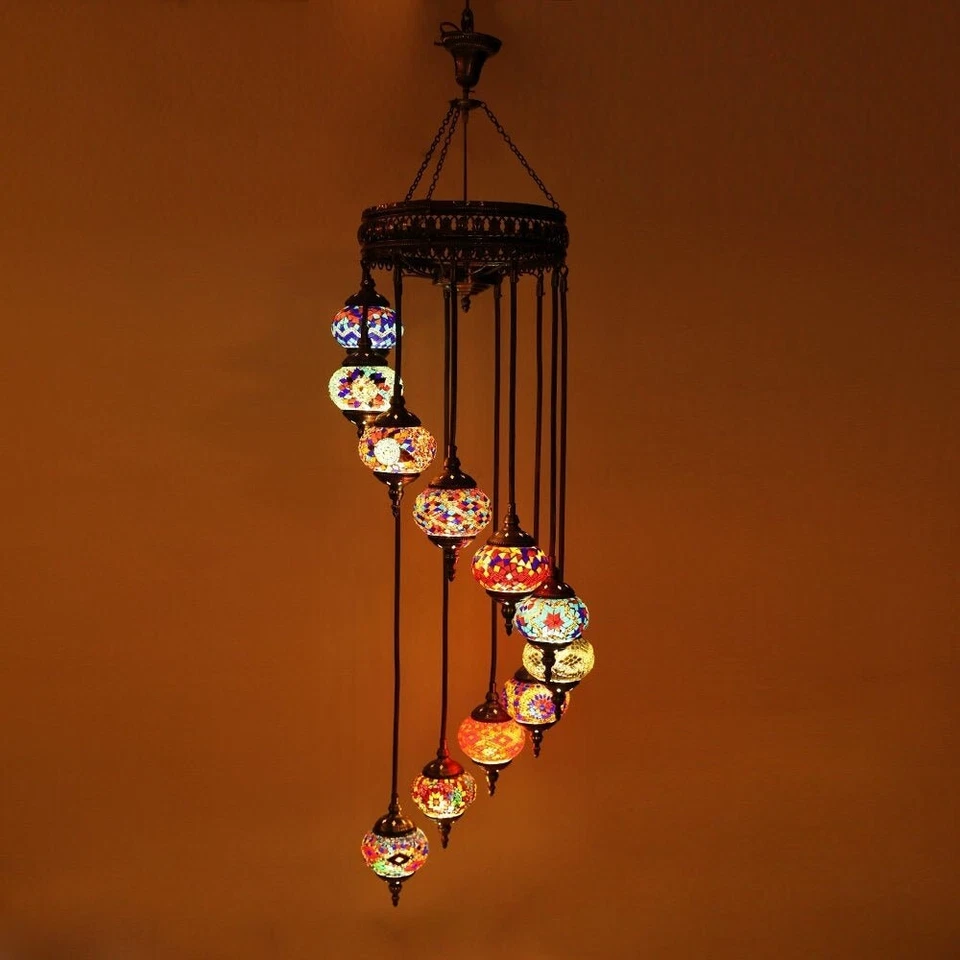 Lámpara de araña de mosaico estilo marroquí - 11 globos multicolores Foto 2 de 4