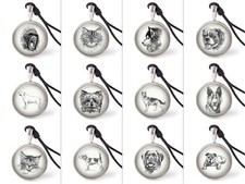 Collar Colgantes Bulldog y Gato Inglés Dibujado a Mano Peltre Plata Joyería JNP