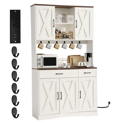 TITIMO 71" Kitchen Pantry Storage Cabinet, Farmhouse Hutch Cabinet with Microwave Stand