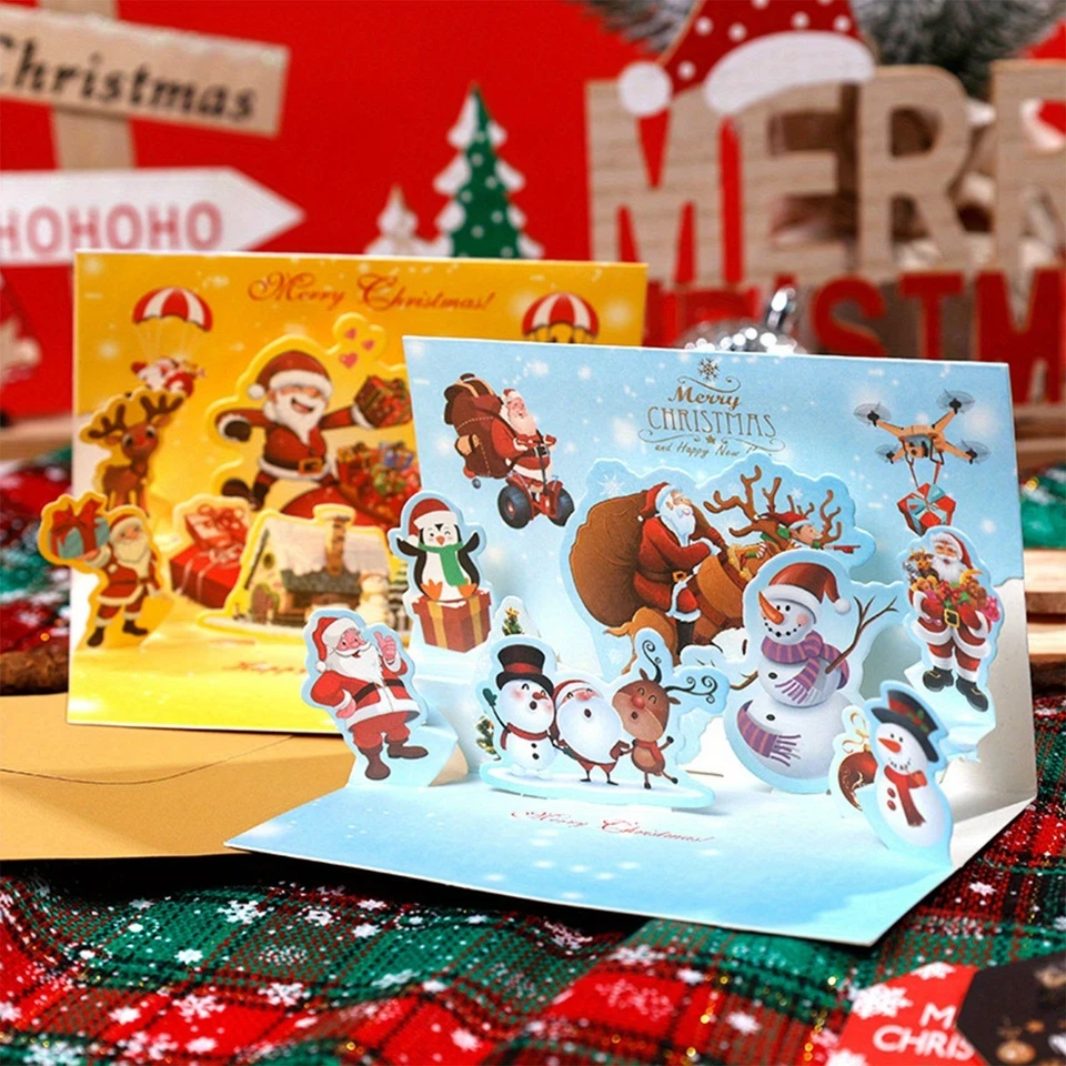 Juego de tarjetas de Navidad emergentes 3D 5/10x perfecto para saludos y regalos de temporada navideña Foto 3 de 4