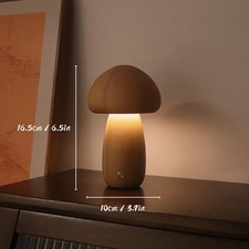 Wooden Mushrooms Night Light Touch Switch Bedroom Bedside Table Lamp Walnut
