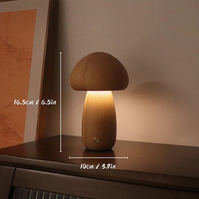 Wooden Mushrooms Night Light Touch Switch Bedroom Bedside Table Lamp Walnut