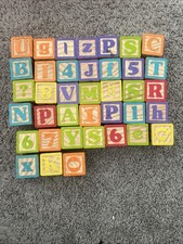 Wooden Alphabet Number Picture Blocks Complete ABC Set Lot Of 39 Learning Toy