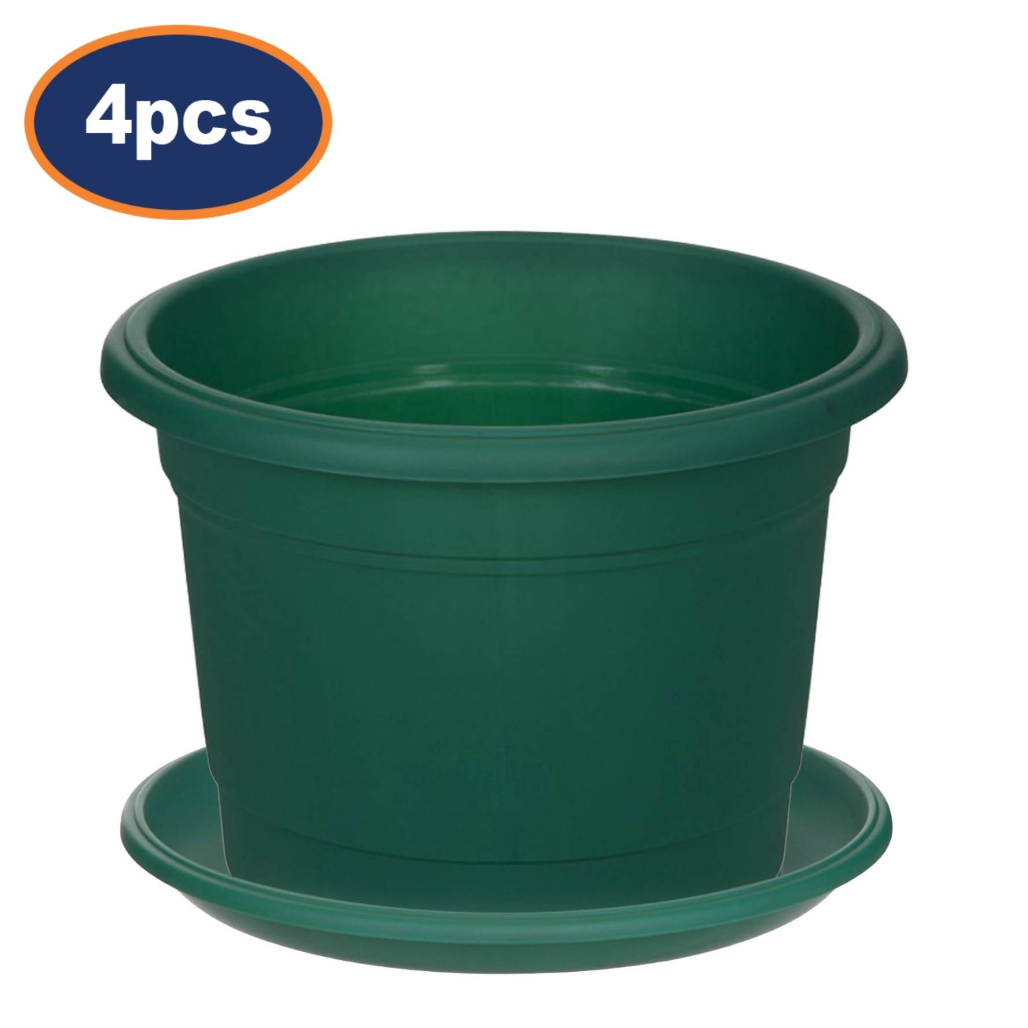 4Pcs 30cm Round Green Planter & Drip Saucer Milano Traditional Garden Plant Pot