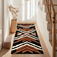 Black Boho Long Bathroom Rugs Runner Non Slip Washable Western Aztec Bath Mat...