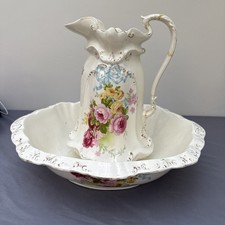 Antique W B Wood & Co. Longton Pottery Victorian Wash Basin & Pitcher.