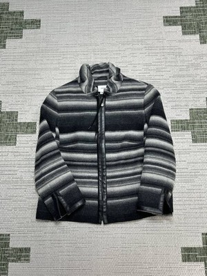 Akris Punto Jacket Womens 12 Gray Black Wool Knit Full Zip