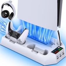 PS5 Cooling Stand Dual Controller Charger Station - Headset Holder, USB Hub
