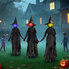 6FT Light Up Witch Stakes Outdoor Halloween Decorations 3PCS LED Yard Lawn Props